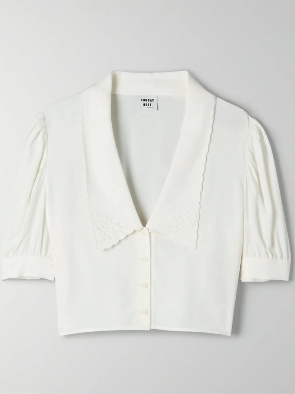 Sunday Best Cream Embroidered Collar Button-Front Blouse